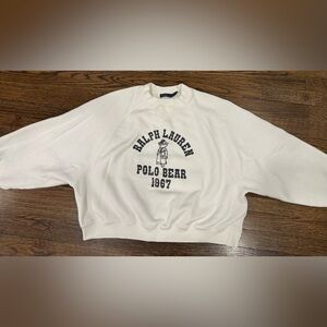 Polo By Ralph Lauren Women's Ivory Bear Crewneck Sweatshirt Size Small